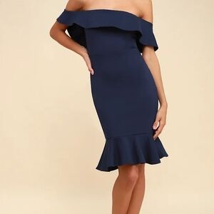 Lulu's Navy Off-Shoulder Ruffle Cocktail Dress